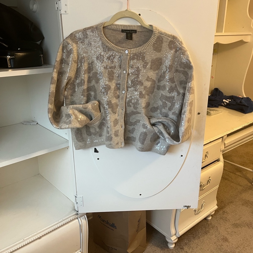 Christian Lacroix Beige Sequined Knit Cardigan - Picture 2 of 8